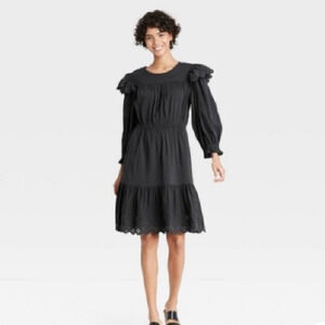 Universal Thread Dark Gray Long Sleeve Ruffle Dress Size Small